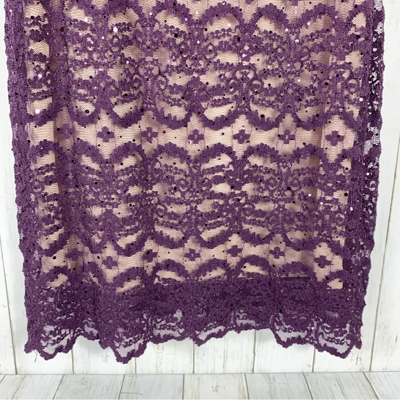 R&M Richards Womens Dress Size 14W Purple Sequin Lace Overlay Chiffon Midi - Picture 3 of 11